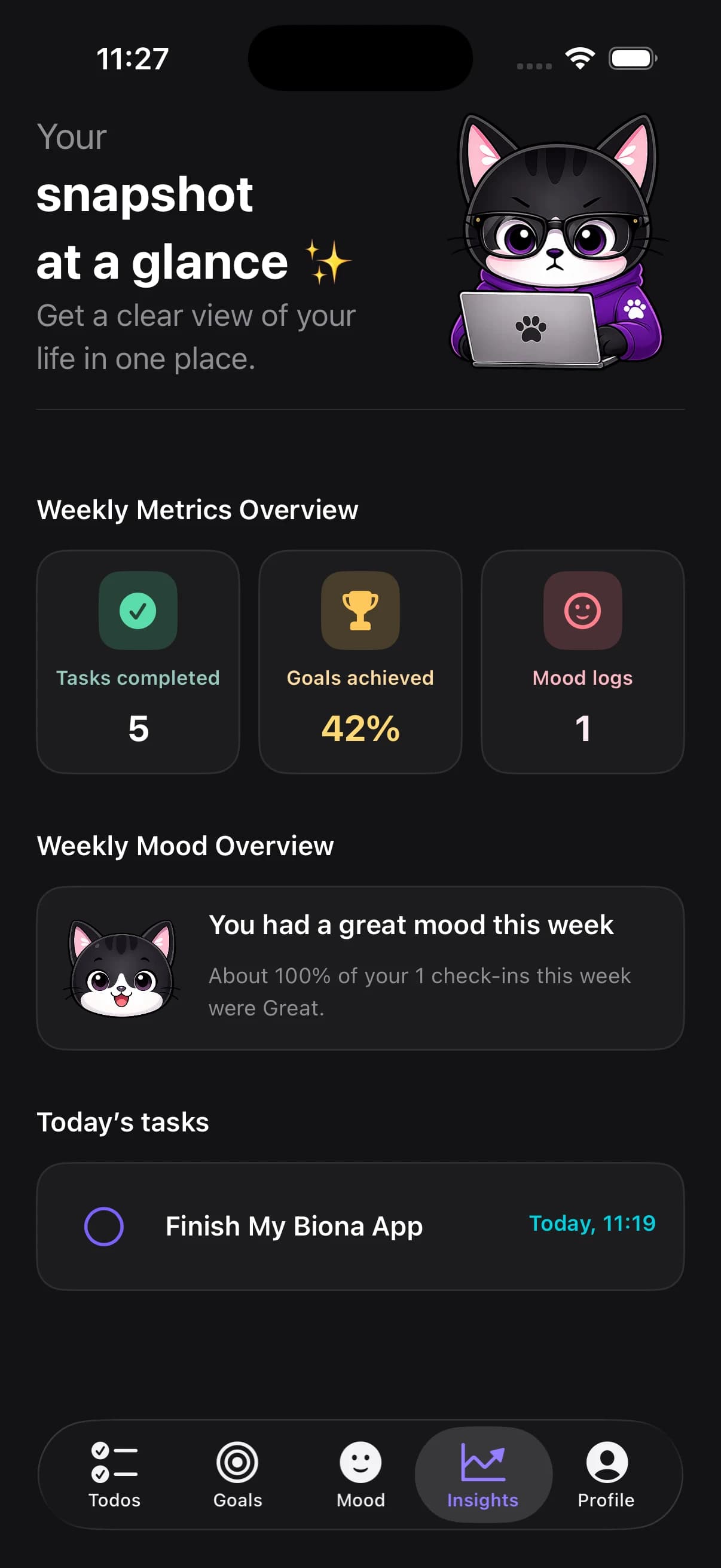 Biona summary and celebration screen